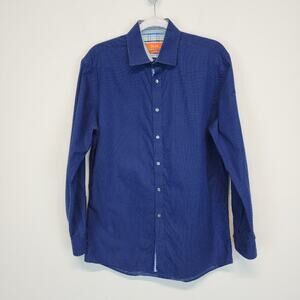 Tallia Slim Fit Button Up Shirt Size M Blue Micro Print Long Sleeve Flip Cuff